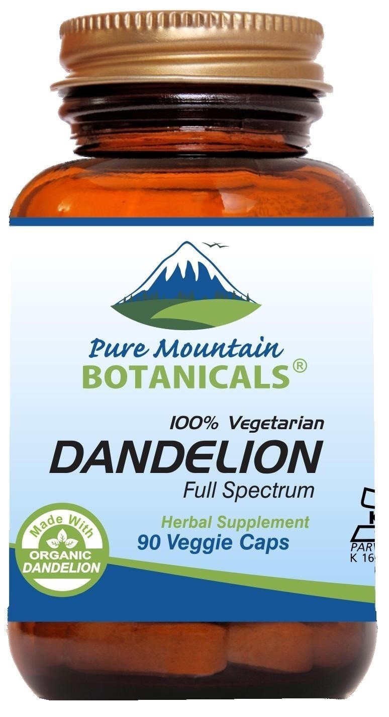 Front view of Pure Mountain Botanicals Dandelion Root Capsules bottle