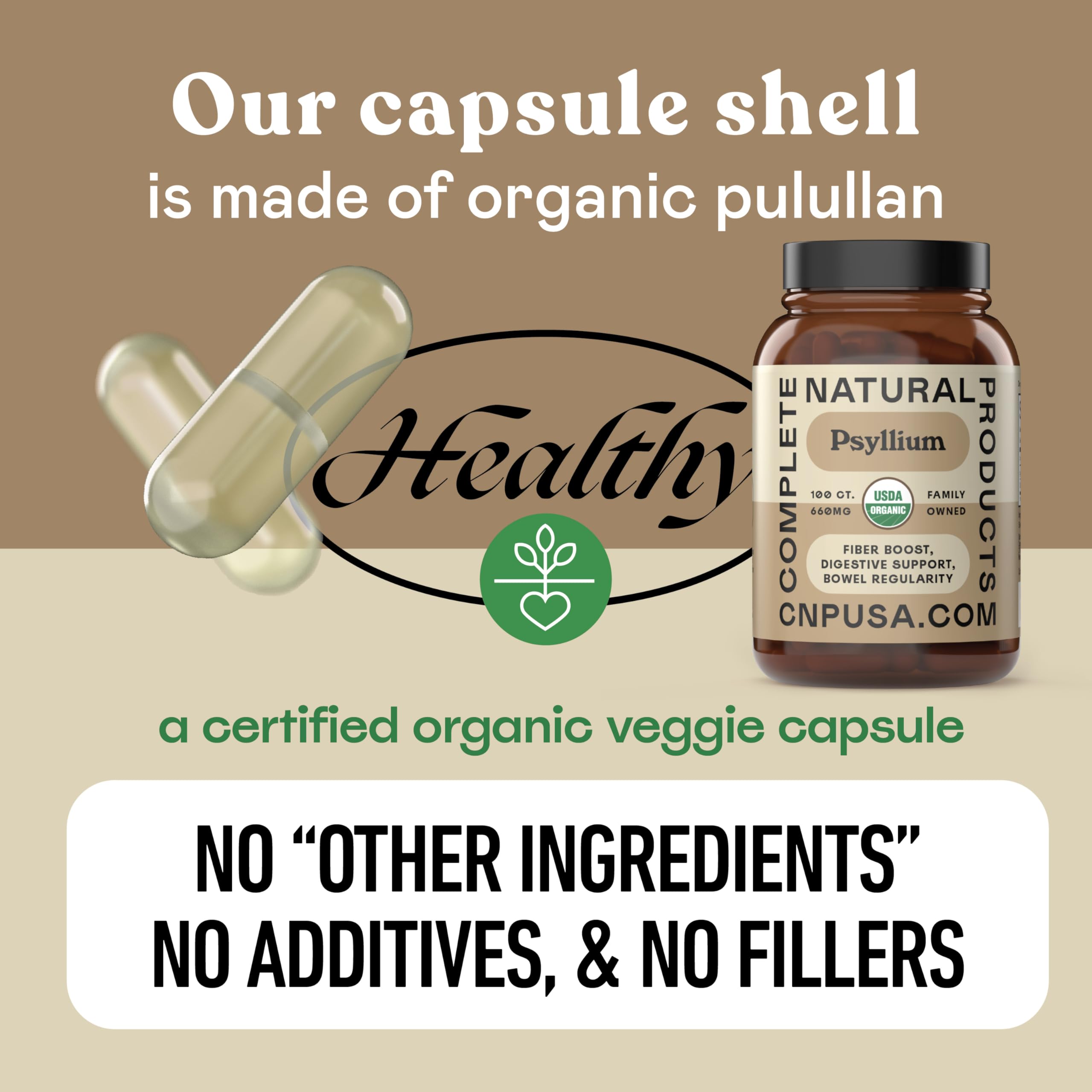 Psyllium husk capsules with clear dosage information