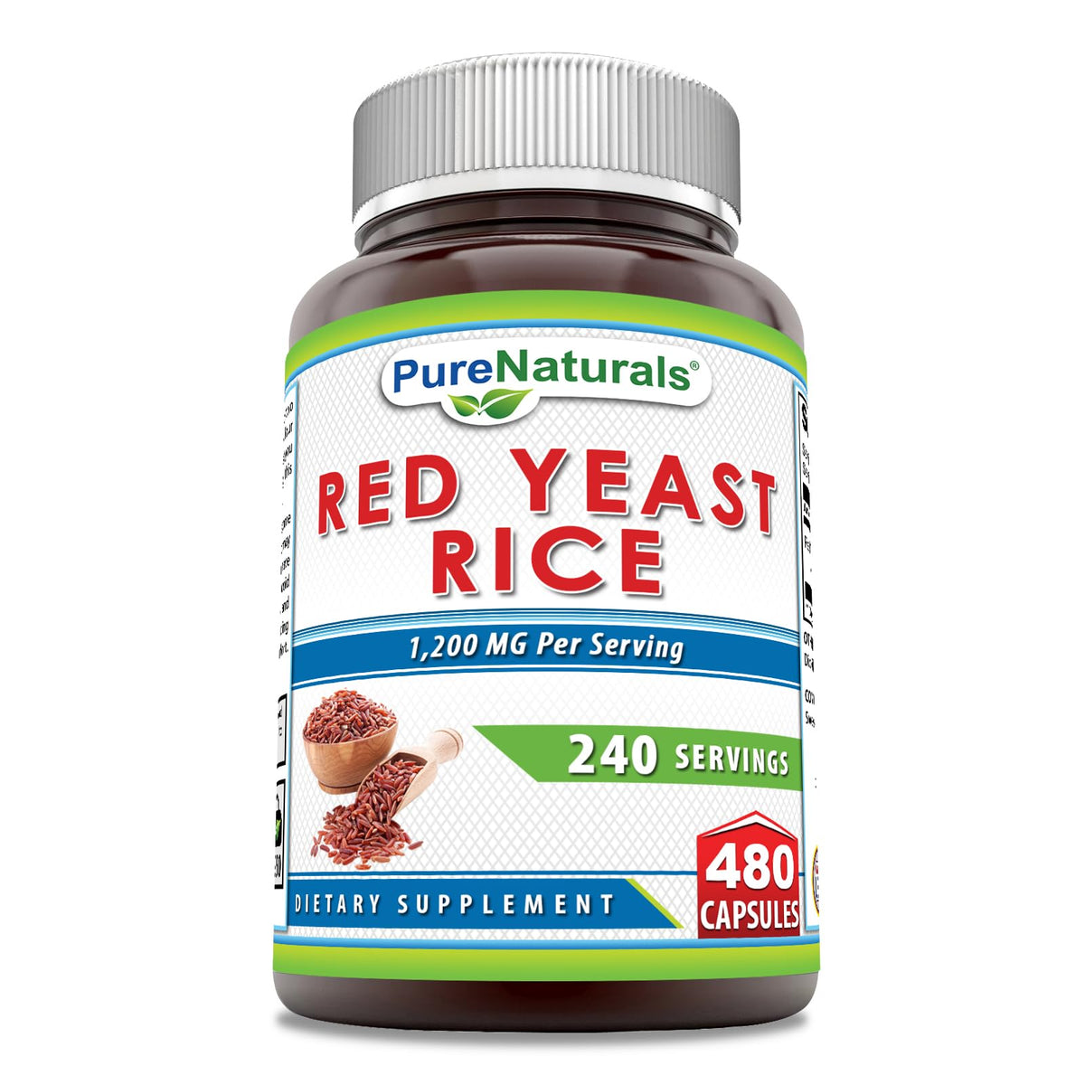 Bottle of Pure Naturals Red Yeast Rice 1200 mg capsules