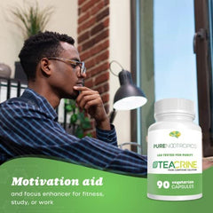 Pure Nootropics Theacrine serving pack shows 90 capsules for daily motivation.