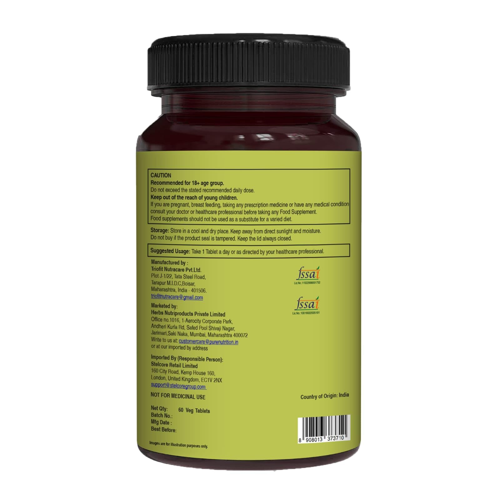 Usage instruction: one tablet daily on bottle