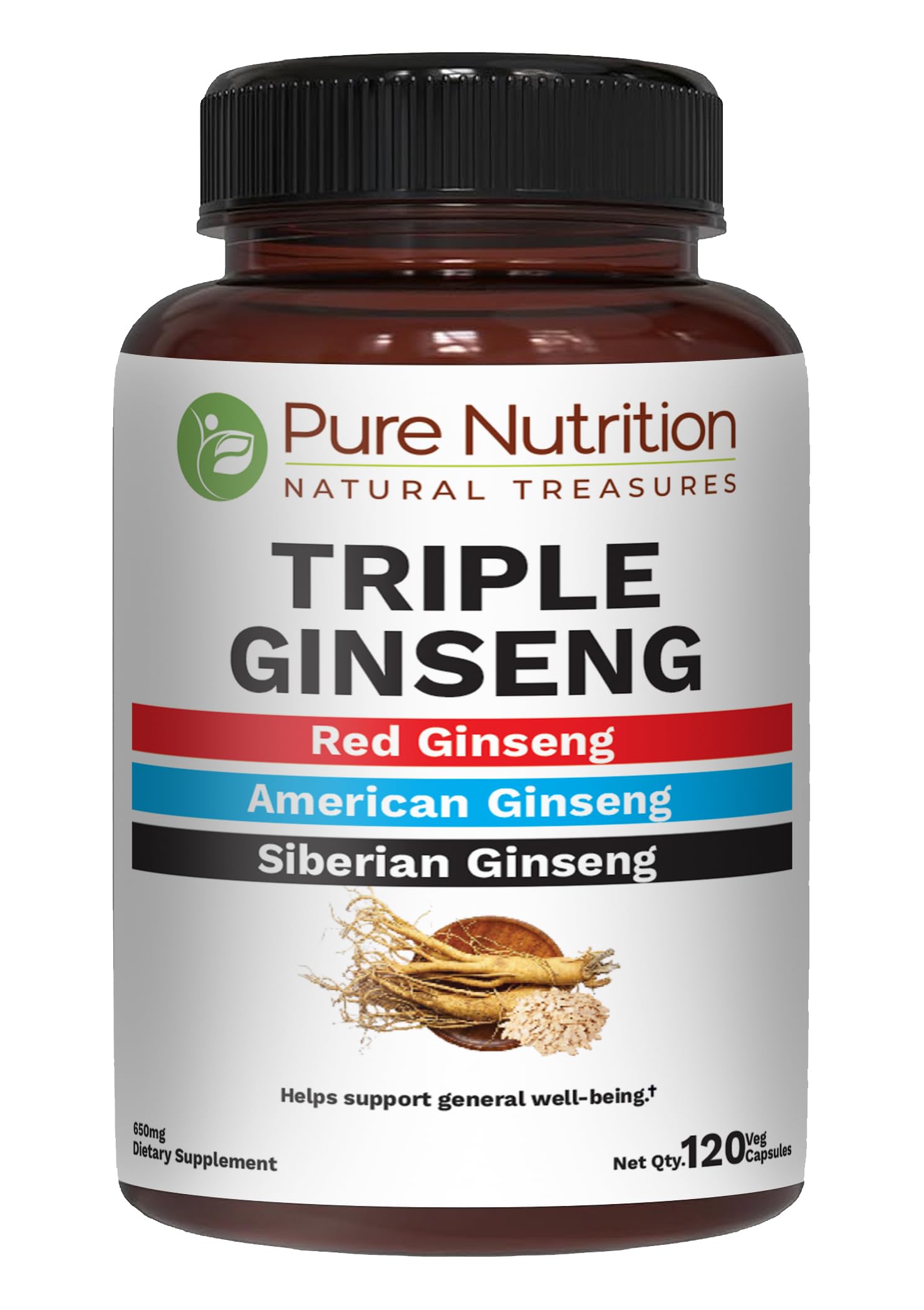 Pure Nutrition Triple Ginseng 650mg bottle – front view