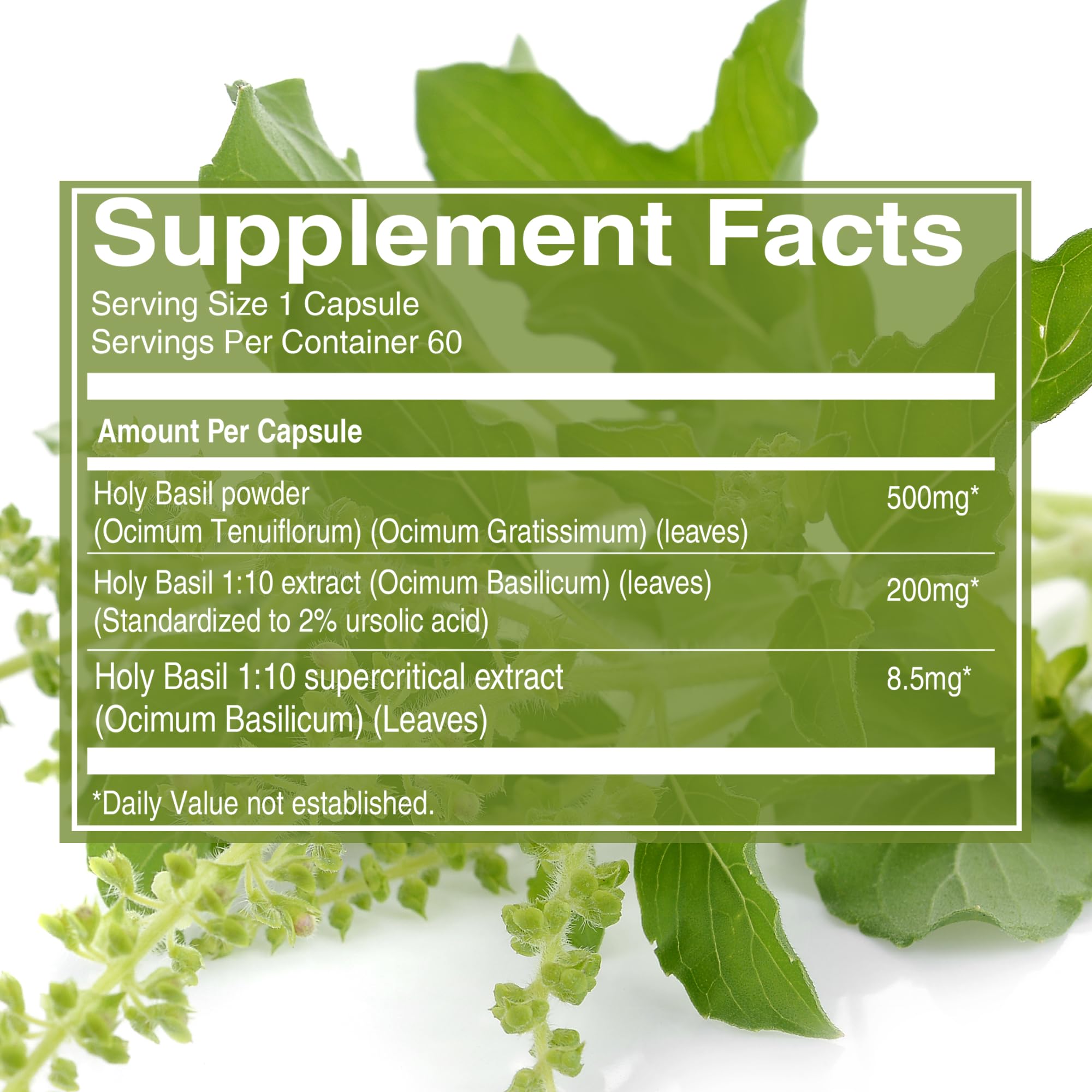 Pure Nutrition Tulsi 708mg bottle with label and capsules