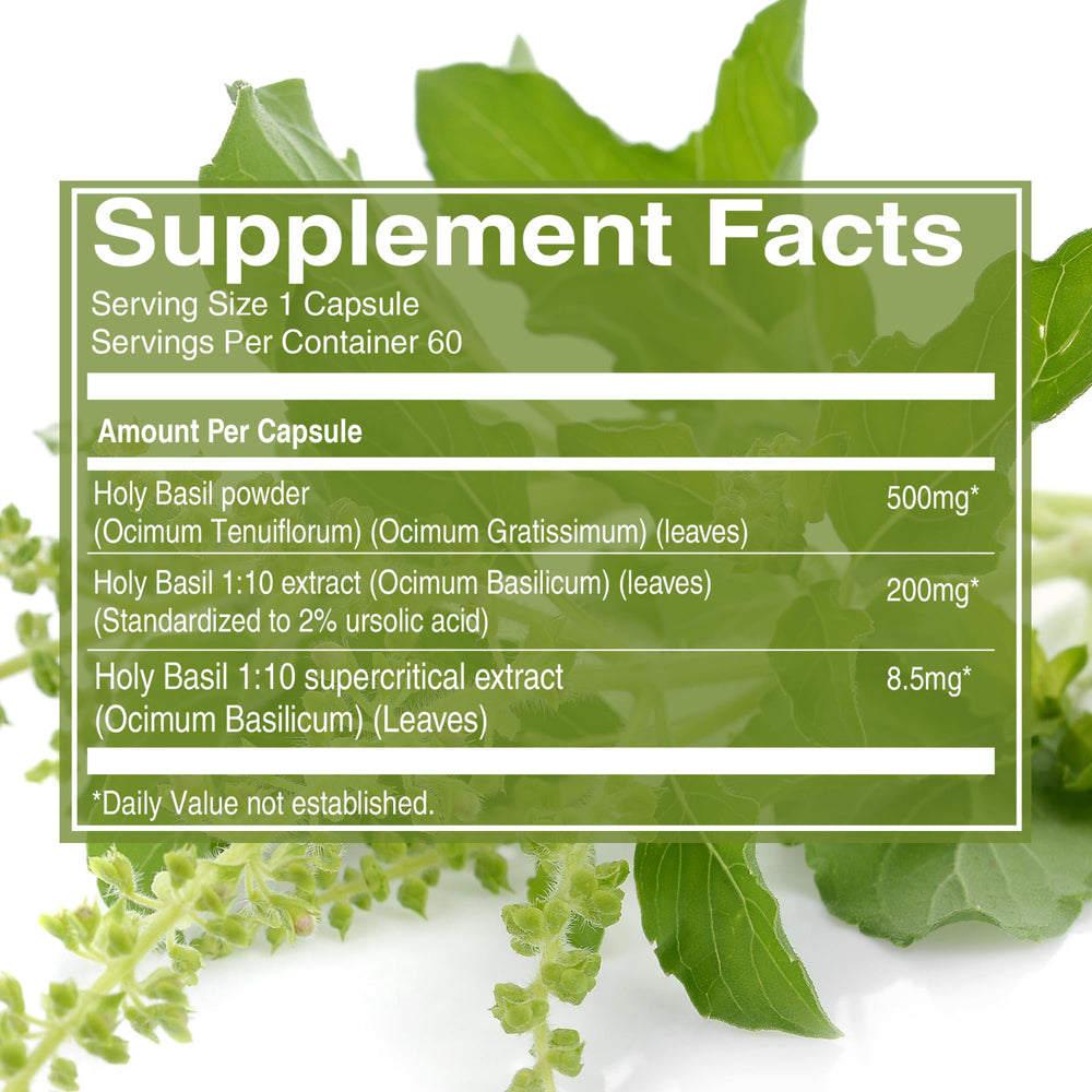 Pure Nutrition Tulsi 708mg bottle with label and capsules
