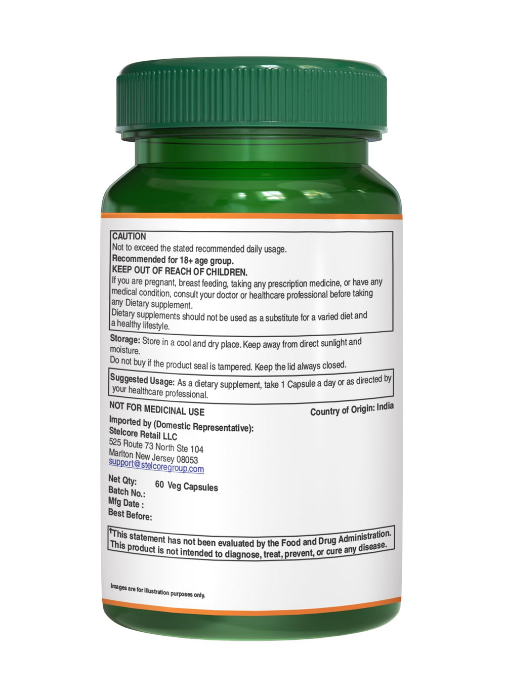 60-day supply Tulsi capsules in a glass jar
