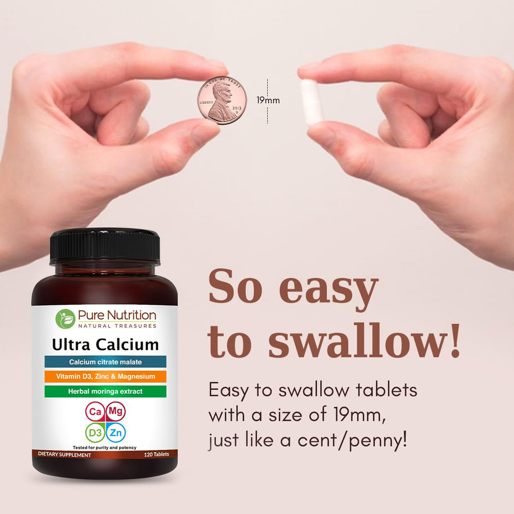 Close-up of Pure Nutrition Ultra Calcium 1000mg bottle label.