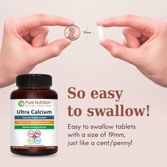 Close-up of Pure Nutrition Ultra Calcium 1000mg bottle label.