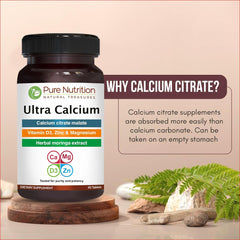 Supplement facts panel showing 1000 mg Calcium Citrate Malate