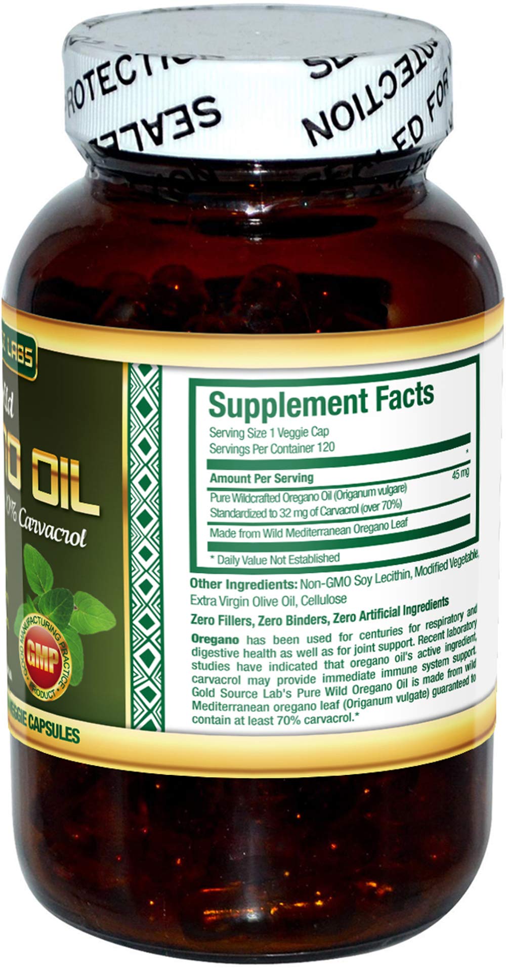 Graphic of pure oregano oil extract showing 70% carvacrol