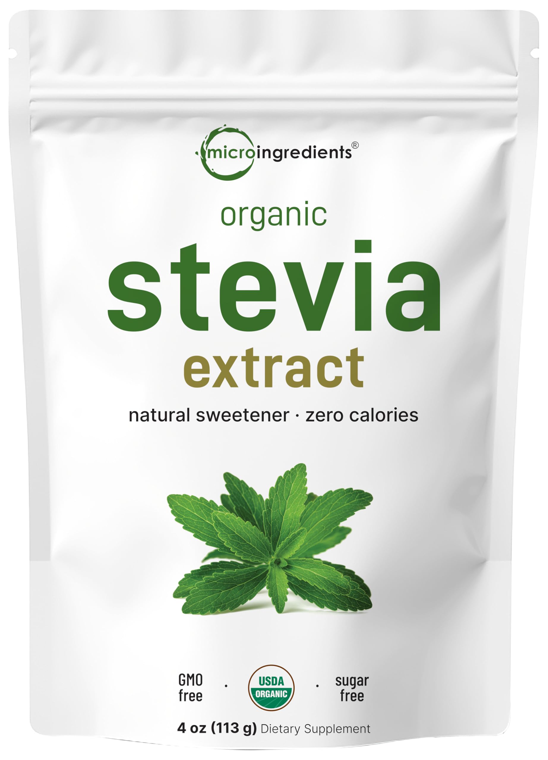 Pure Organic Stevia Powder 4 oz with scoop