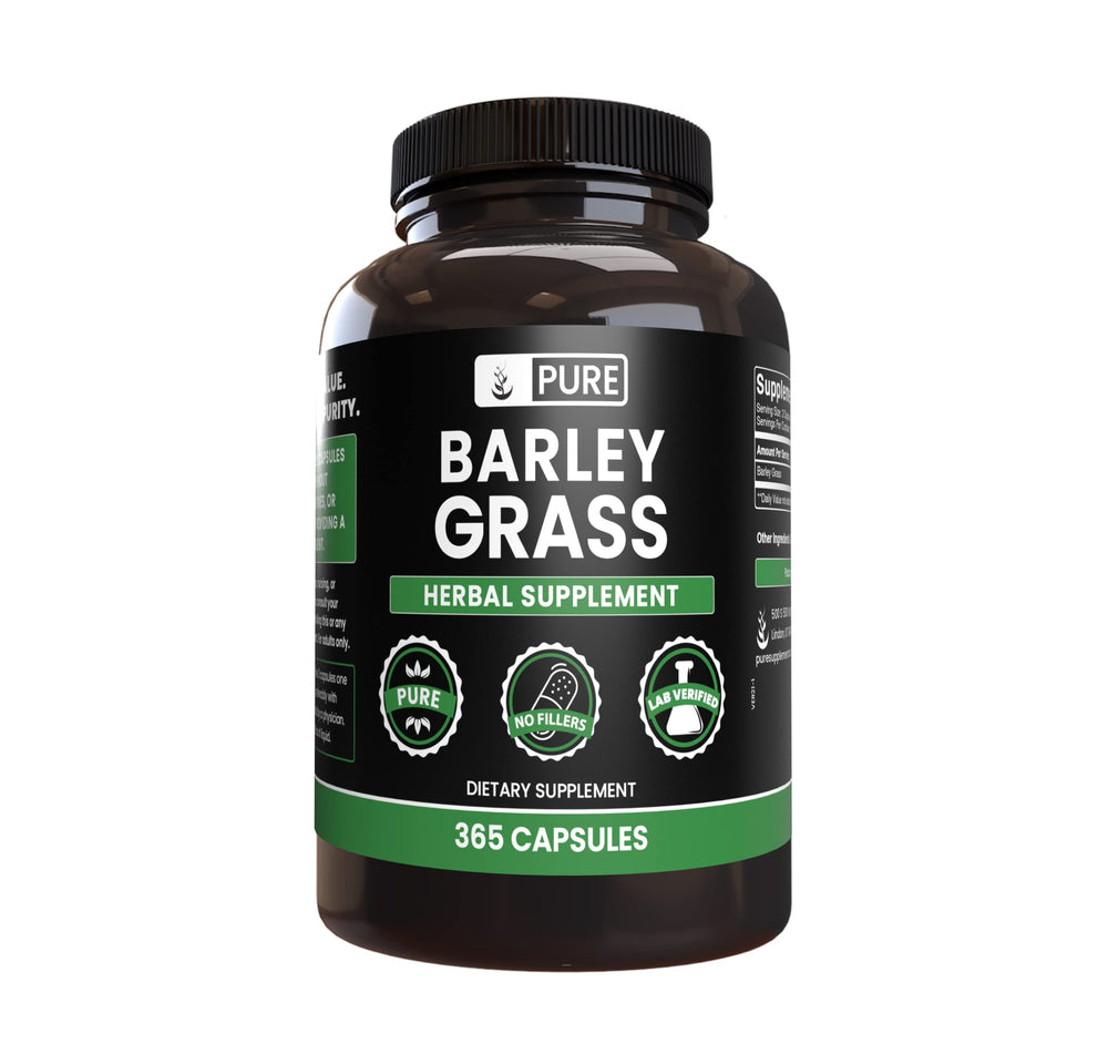 Front view of Pure Original Barley Grass capsules (365-count)