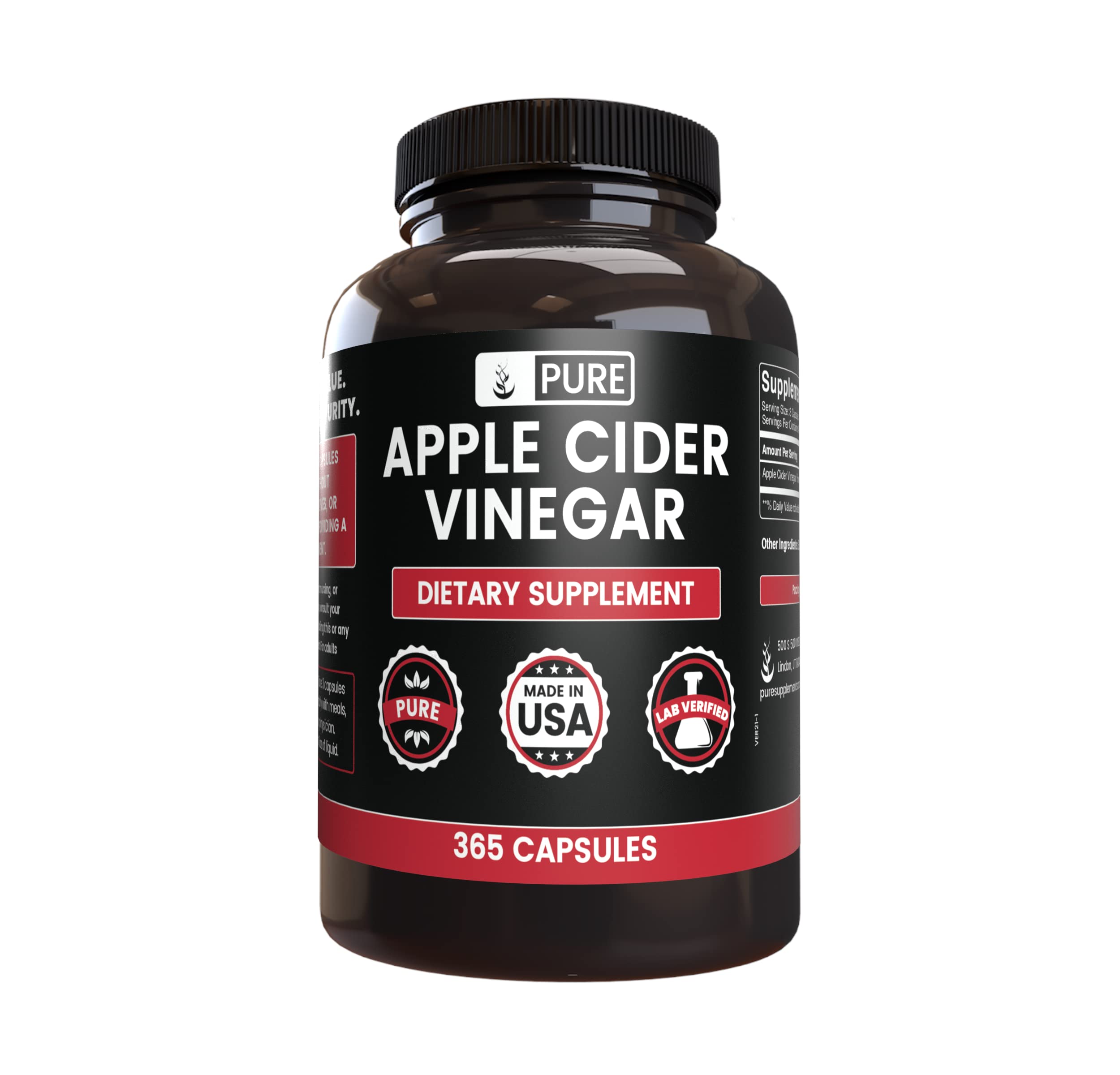 Pure Original Apple Cider Vinegar Capsules (365 count) – single ingredient