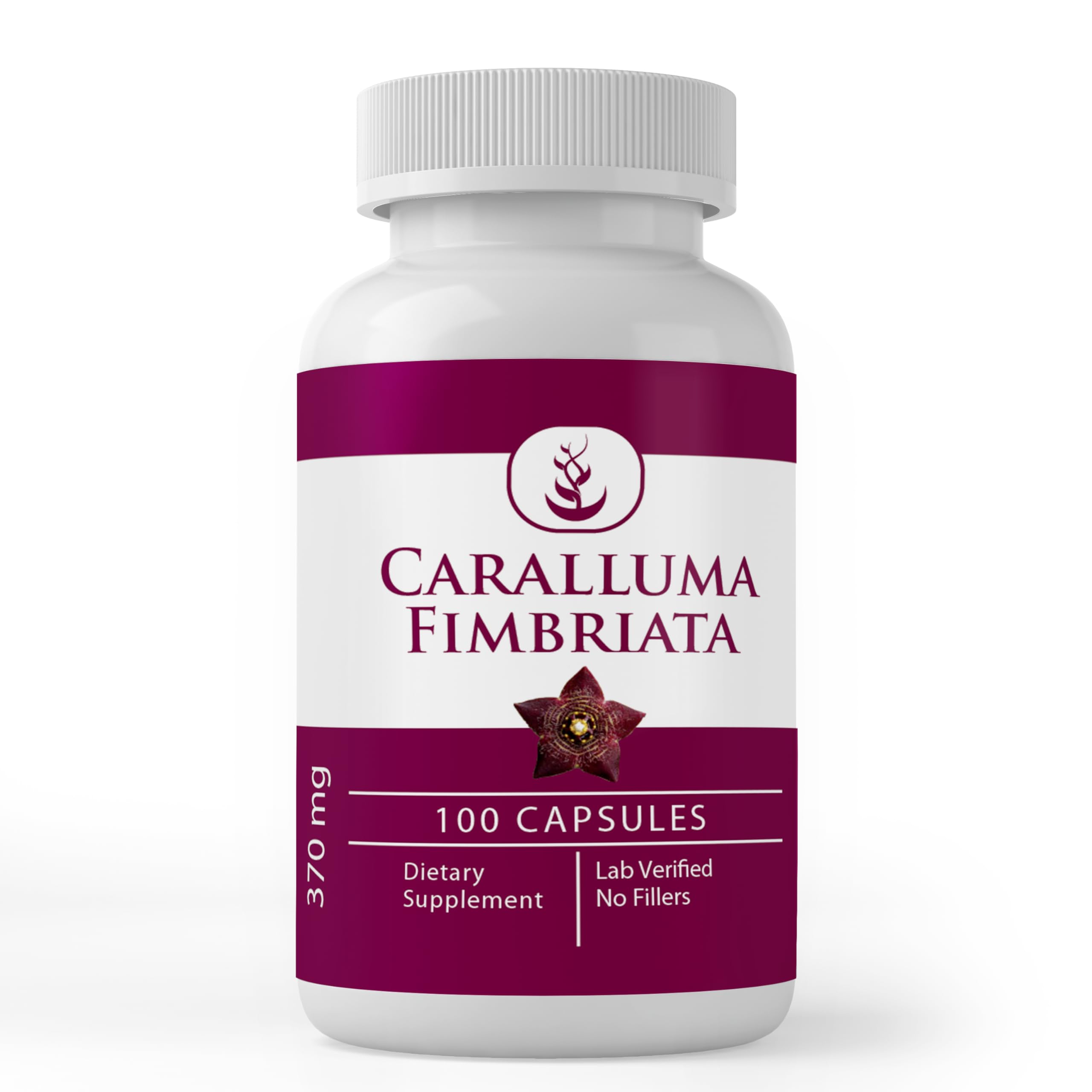 Front view of Pure Original Caralluma Fimbriata capsules bottle with 100 capsules