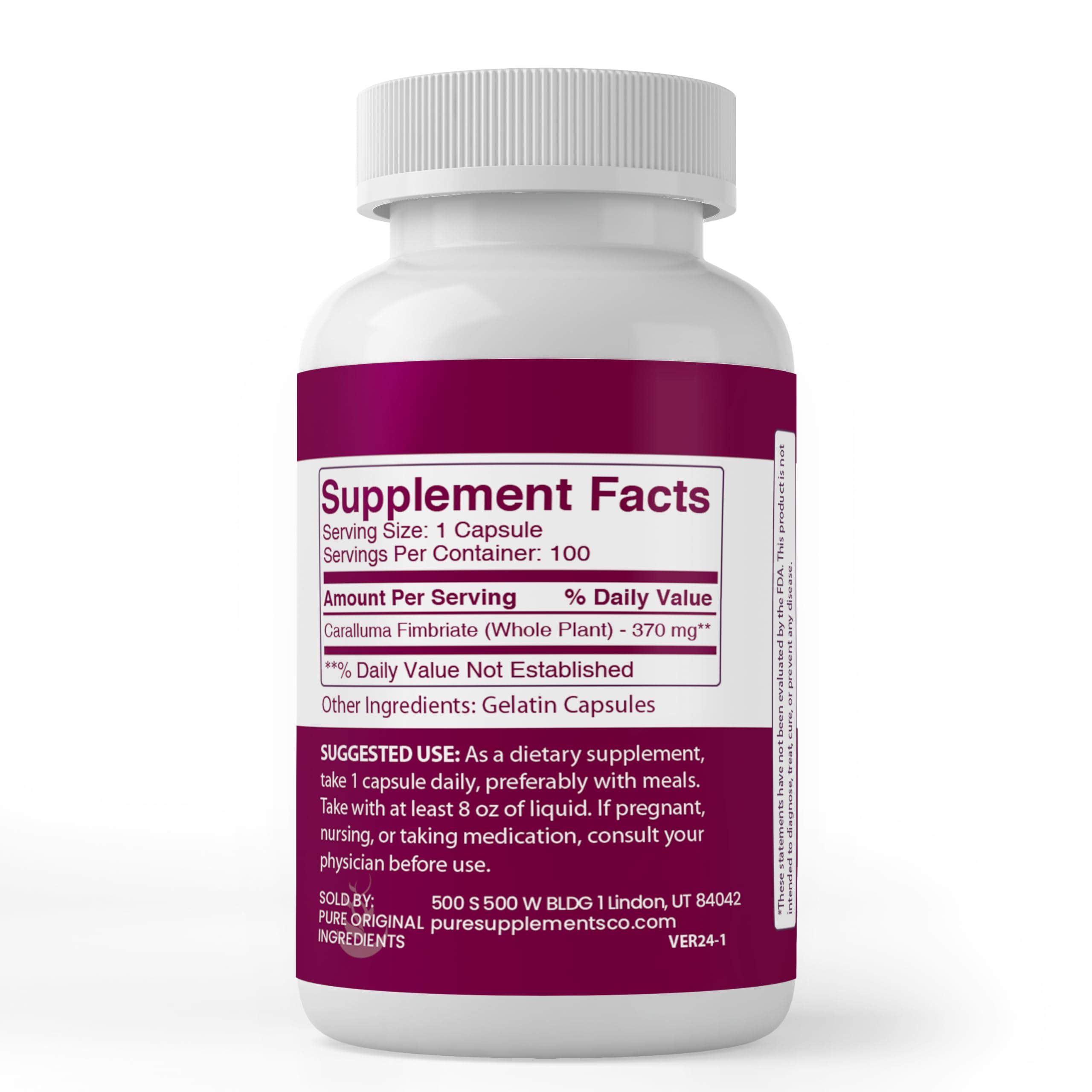 Caralluma Fimbriata capsules close-up from Pure Original Ingredients