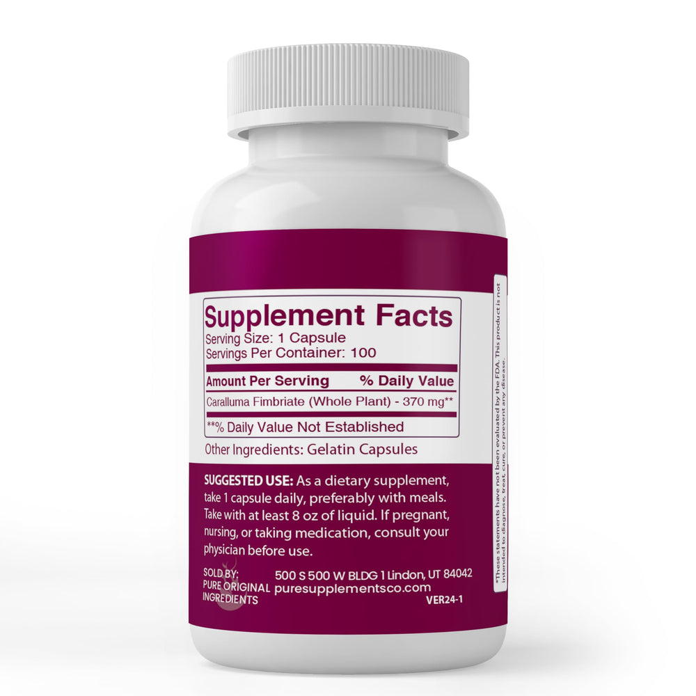 Caralluma Fimbriata capsules close-up from Pure Original Ingredients