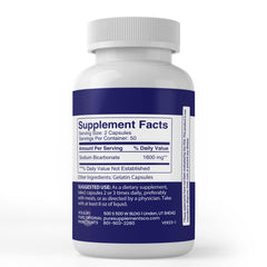 Sodium Bicarbonate capsules arranged beside bottle