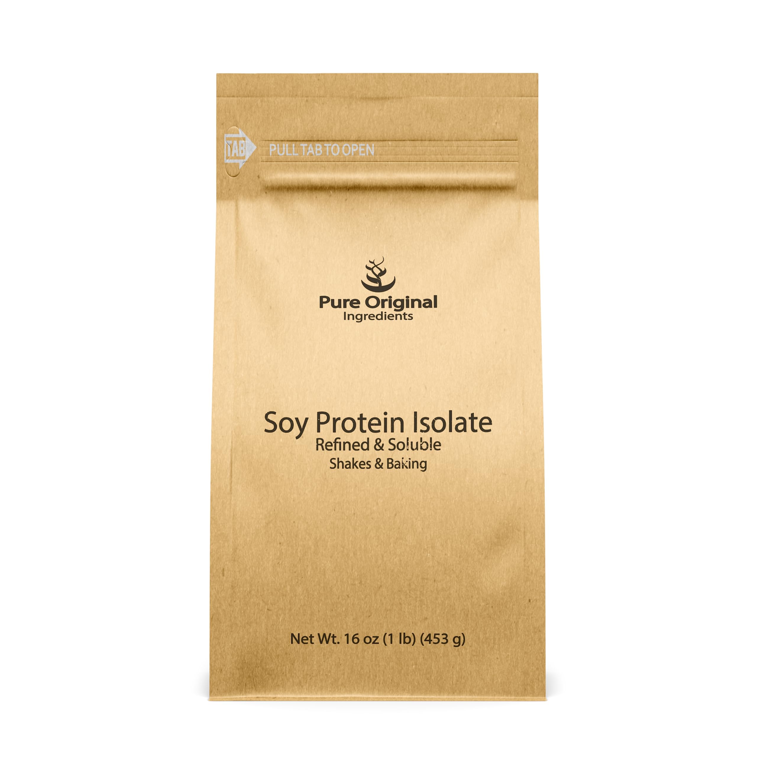PURE ORIGINAL INGREDIENTS soy protein isolate in resealable bag for freshness.