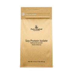 PURE ORIGINAL INGREDIENTS soy protein isolate in resealable bag for freshness.