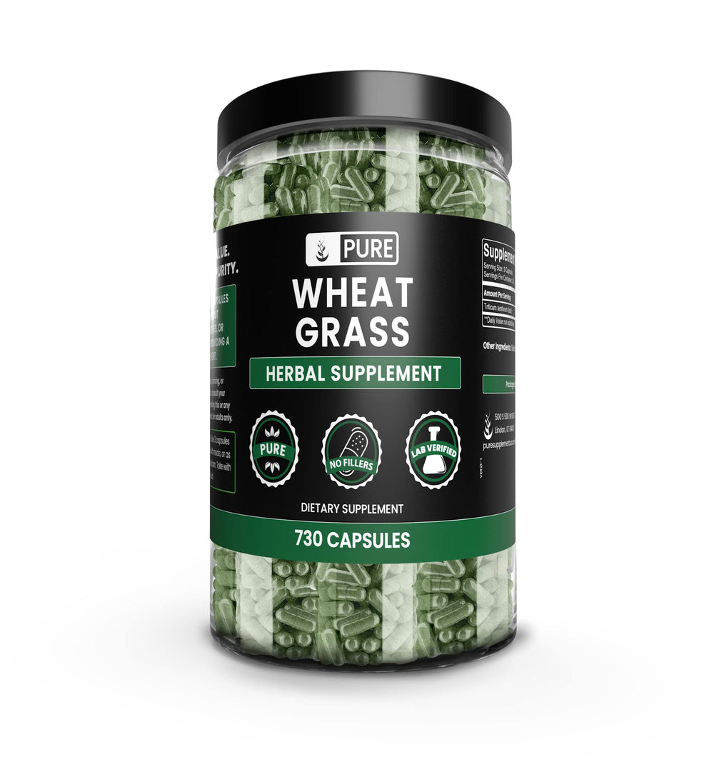 Bottle of Pure Original Ingredients Wheat Grass capsules with 730 capsules