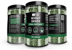 Wheat Grass capsules product close-up showing 730-count