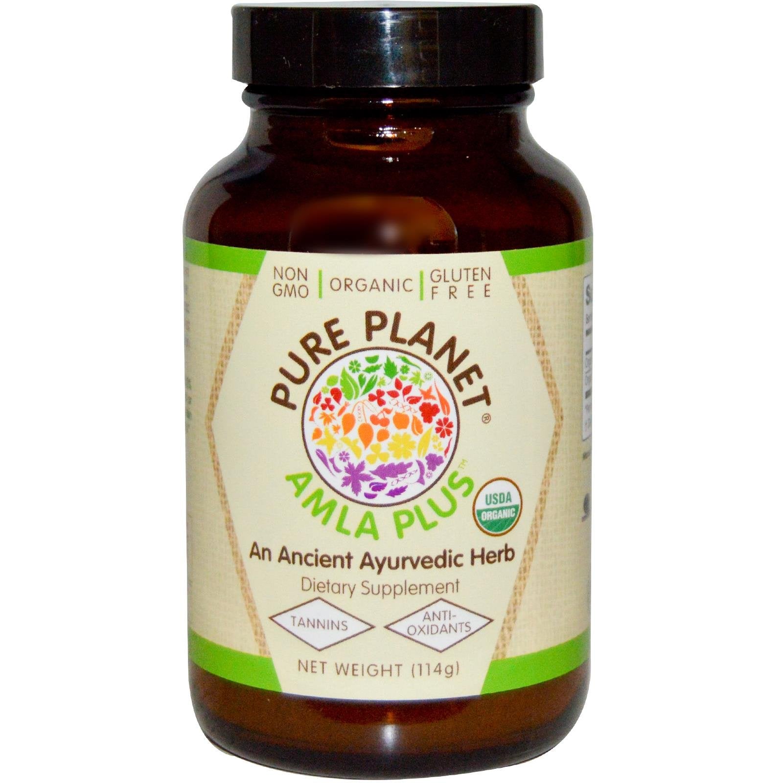 Front view of Pure Planet Organic Amla-C Plus Powder 114 g jar