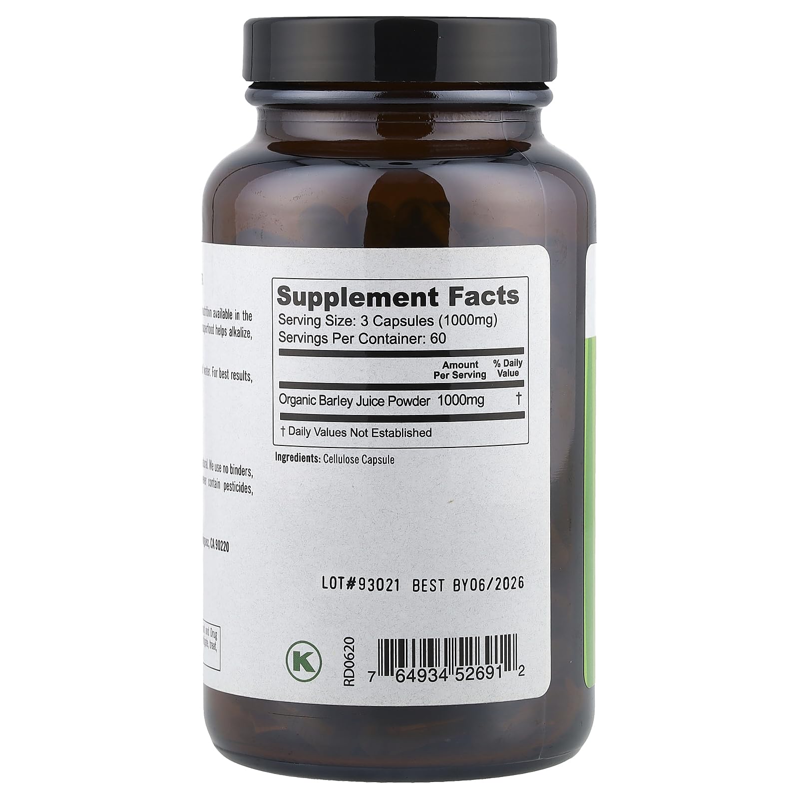 Close-up of Pure Planet Just Barley capsules