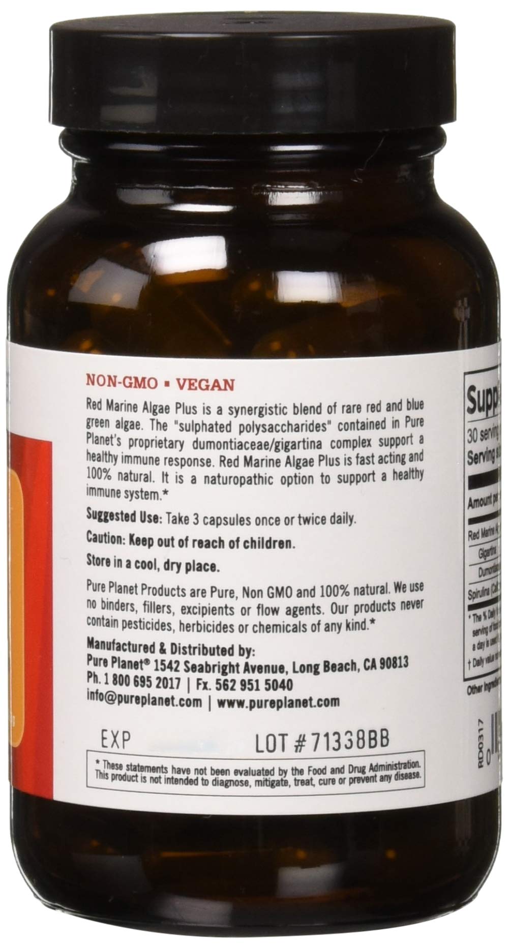 Pure Planet Red Marine Algae Plus bottle back label