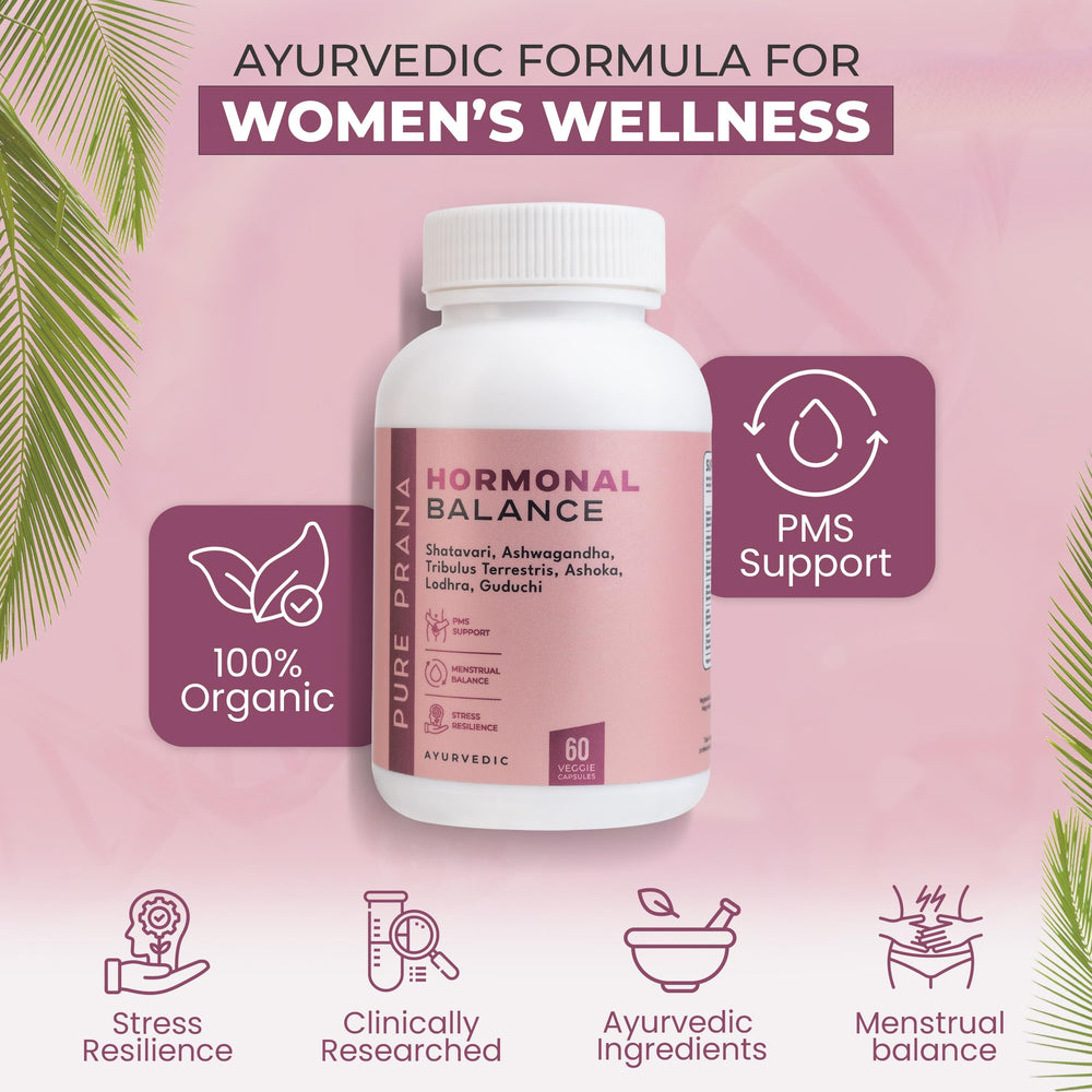 Close-up of Pure Prana Hormone Balance bottle and label