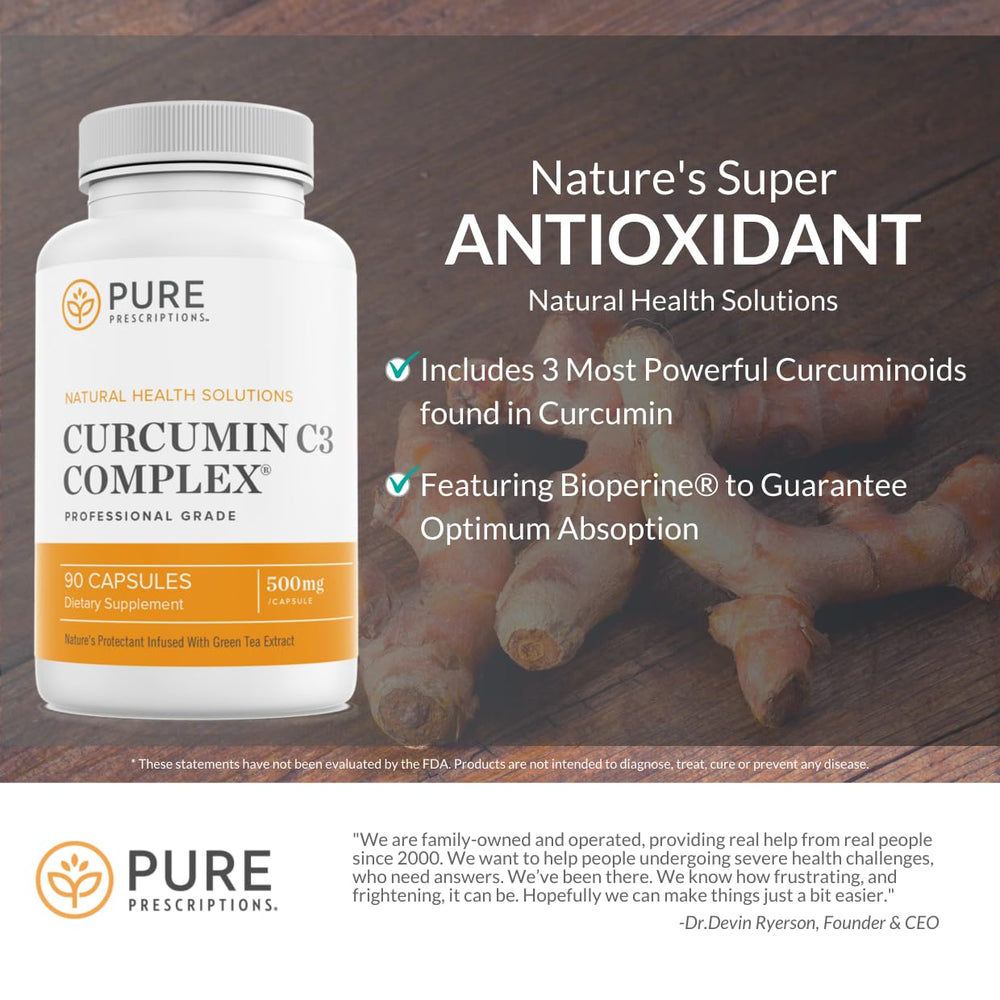 Close-up of Curcumin C3 Complex label on Pure Prescriptions bottle