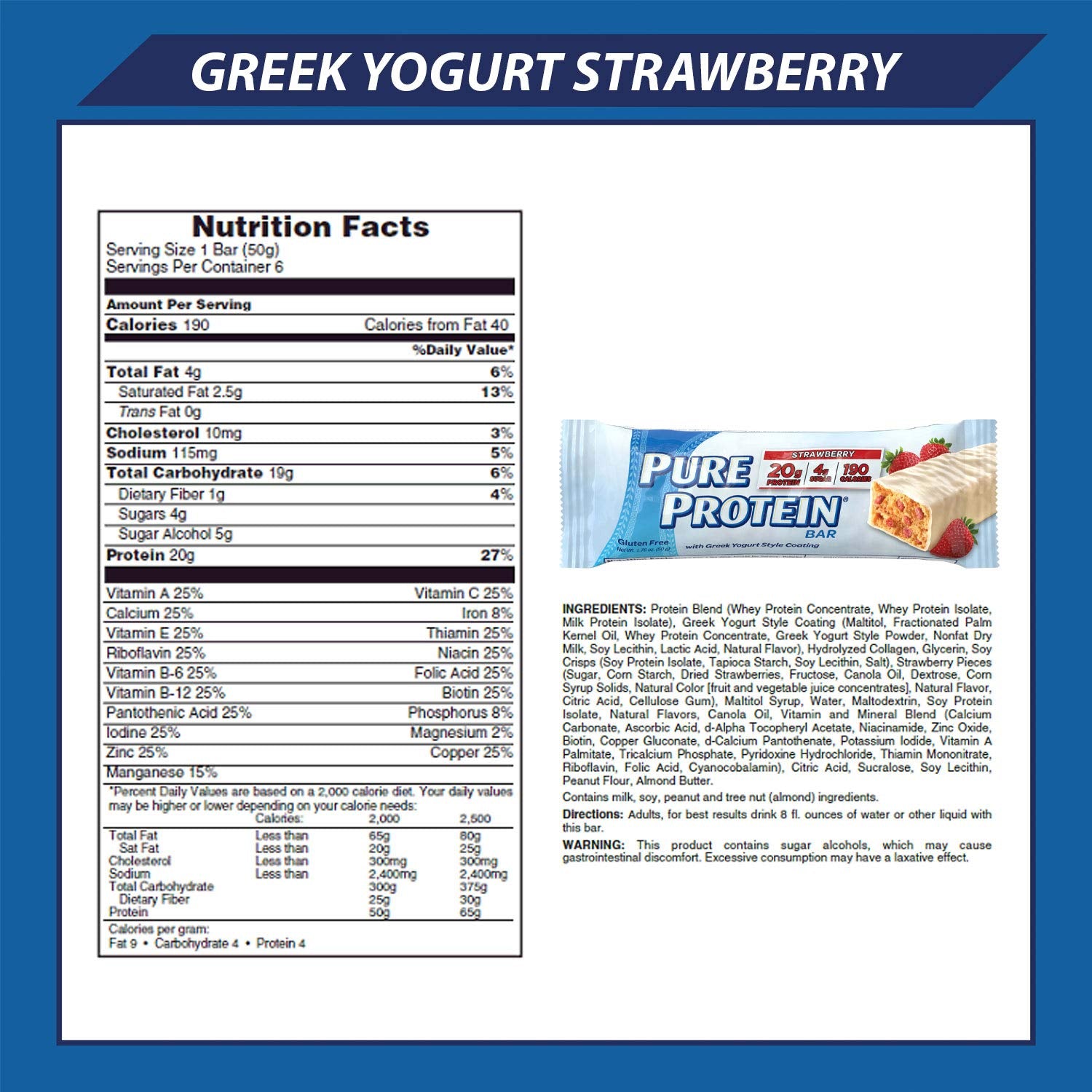 Pure Protein bar strawberry Greek yogurt nutrition facts highlight high protein