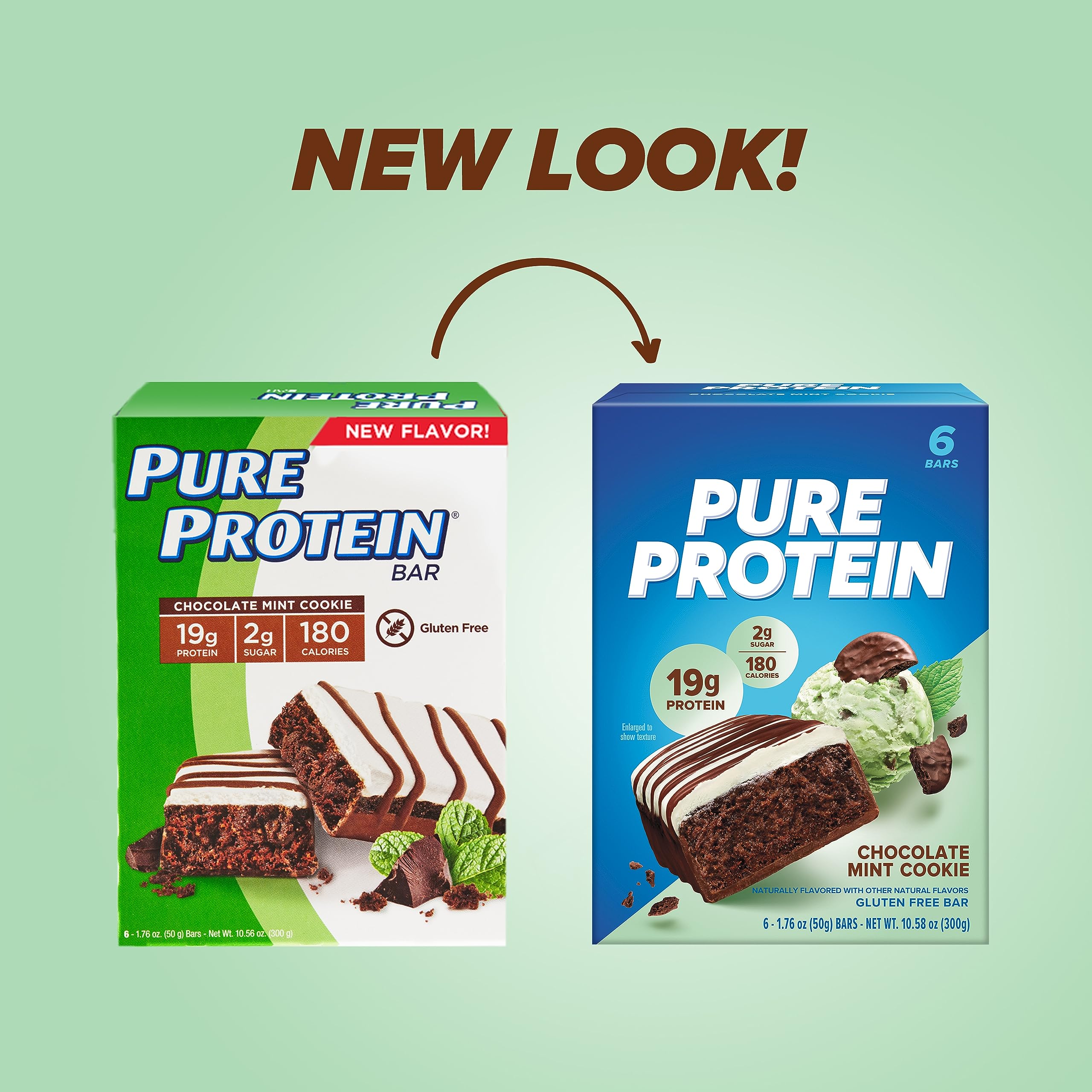 Pure Protein Chocolate Mint Cookie bar close-up shows dense texture ideal as post-workout snack