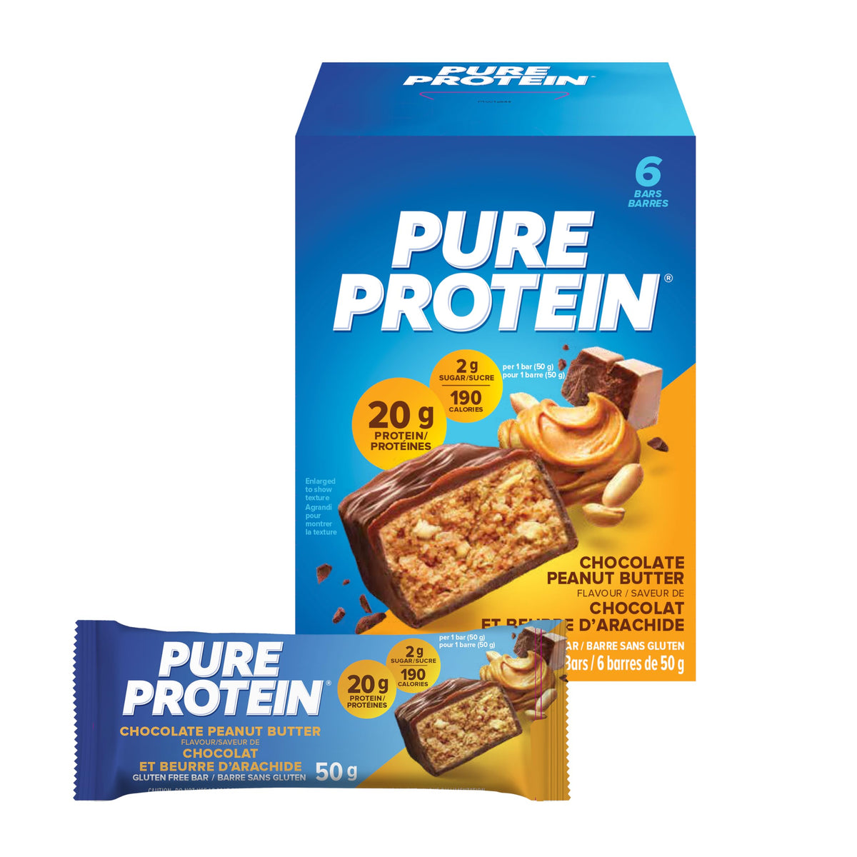 Pure Protein bars gluten-free chocolate peanut butter 50g 6-count for on-the-go protein.