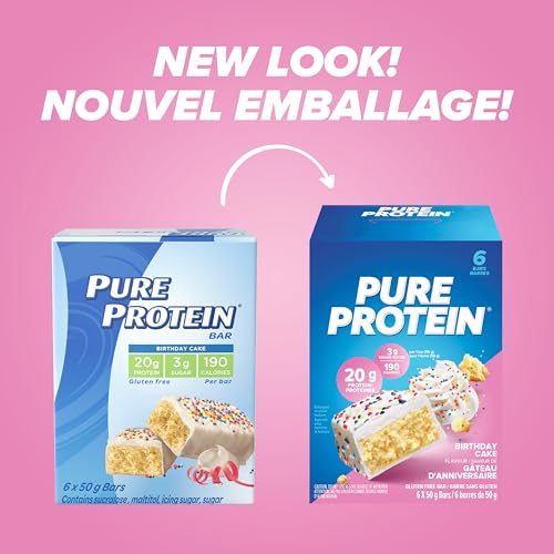 Pure Protein birthday cake bar closeup texture—soft crumb and festive flavor.