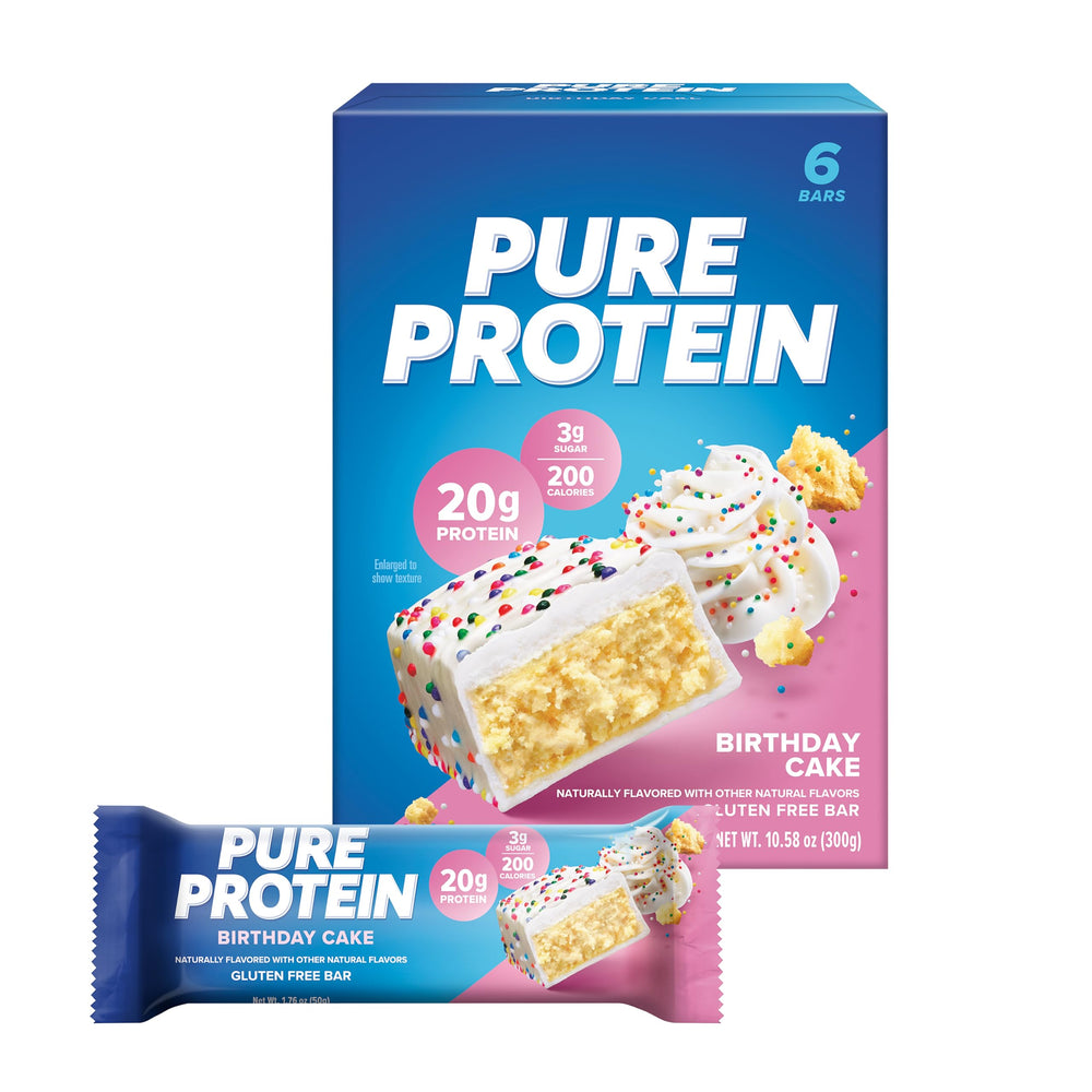 Pure Protein Birthday Cake Bars pack of 6 high-protein gluten-free snacking for active days