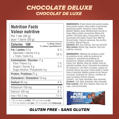 Pure Protein bar wrapper close-up highlights chocolate texture and quick protein boost.