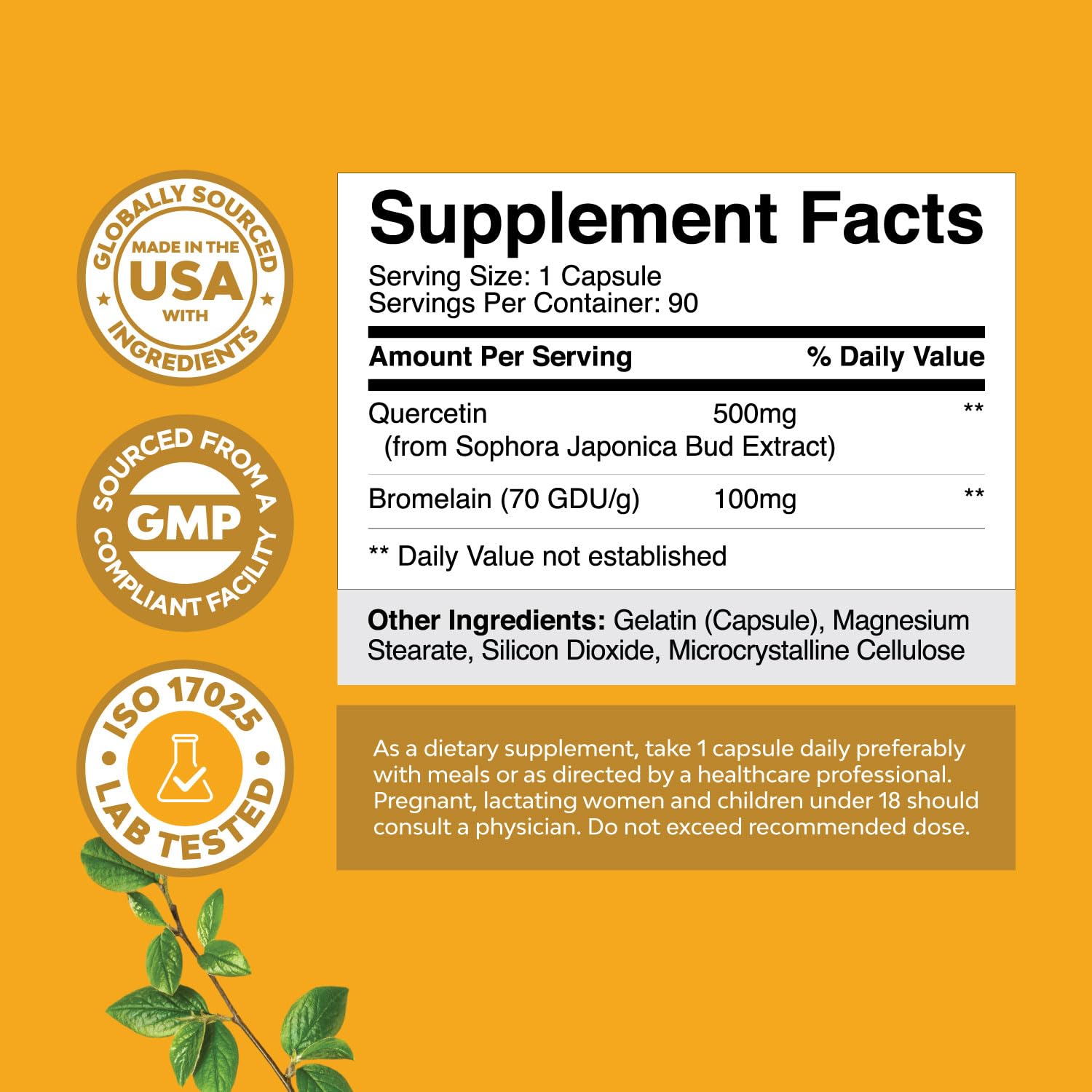 Quercetin and Bromelain capsules close-up
