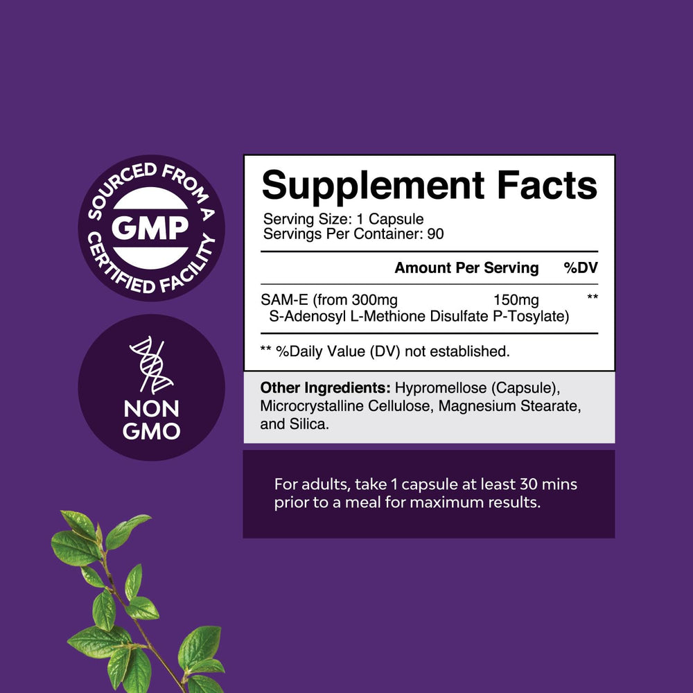 Close-up of Pure SAM-e 150mg capsules