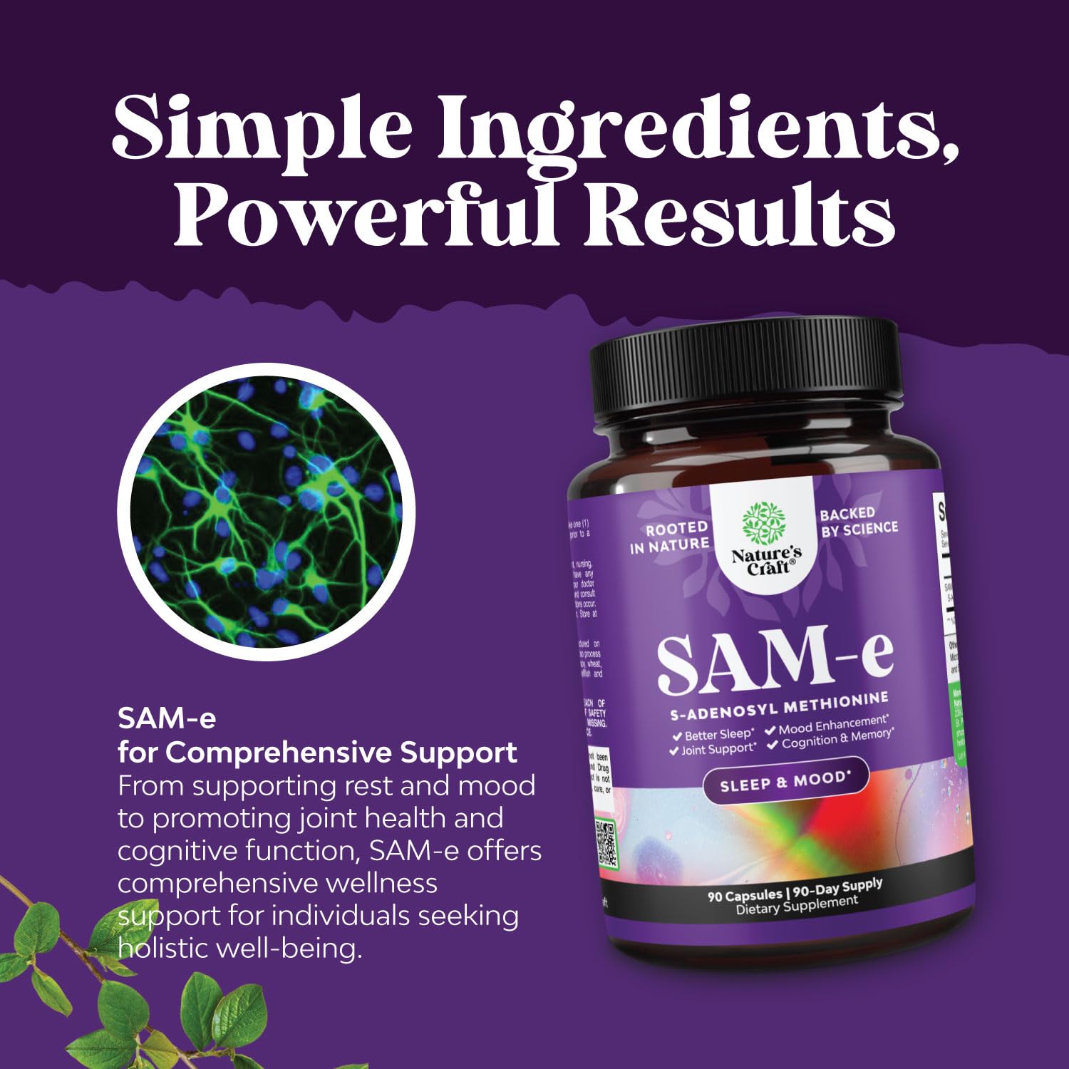Back view showing supplement facts on Pure SAM-e 150mg bottle