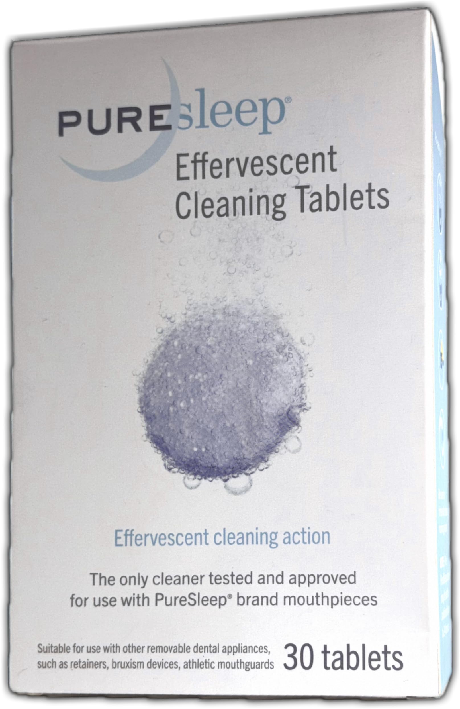 PureSleep Cleaning Tablets dissolving in water to clean a mouthpiece