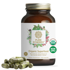 Bottle of PURE SYNERGY 270-capsule superfood capsules