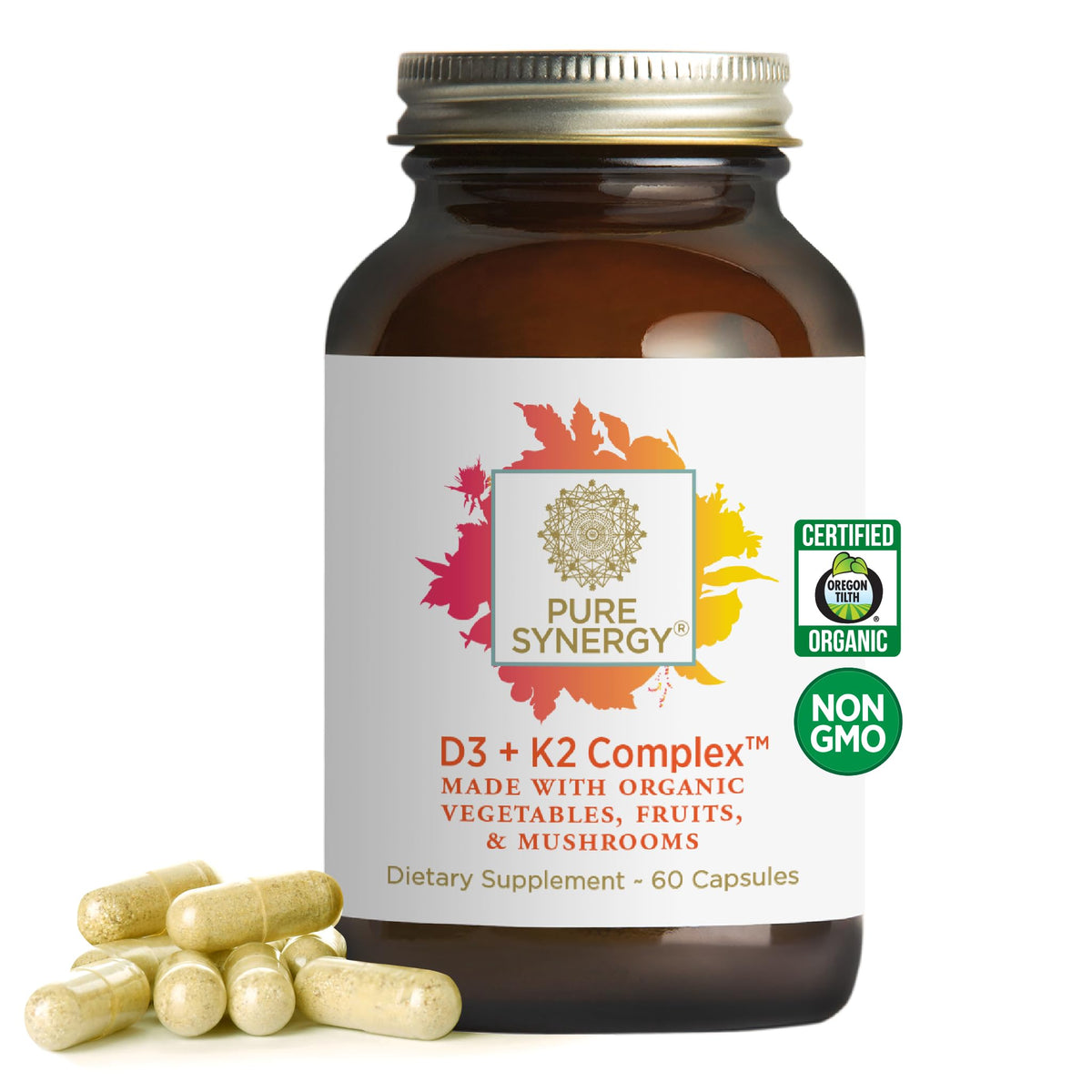 Pure Synergy D3 + K2 Complex bottle – 60 vegan capsules (hero image)