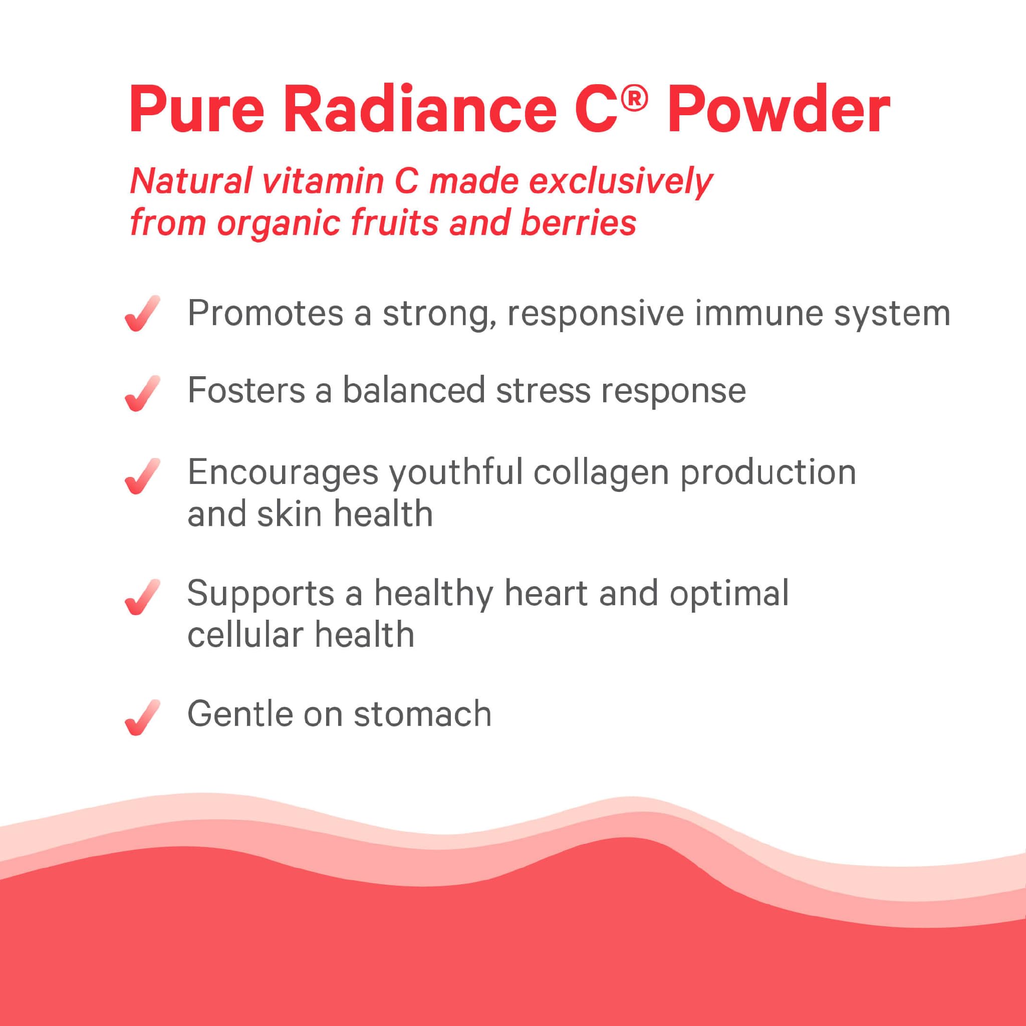 Pure Synergy Pure Radiance C ingredients collage features camu camu and acerola