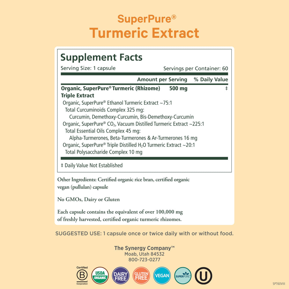 Close-up of Pure Synergy Turmeric Extract bottle label