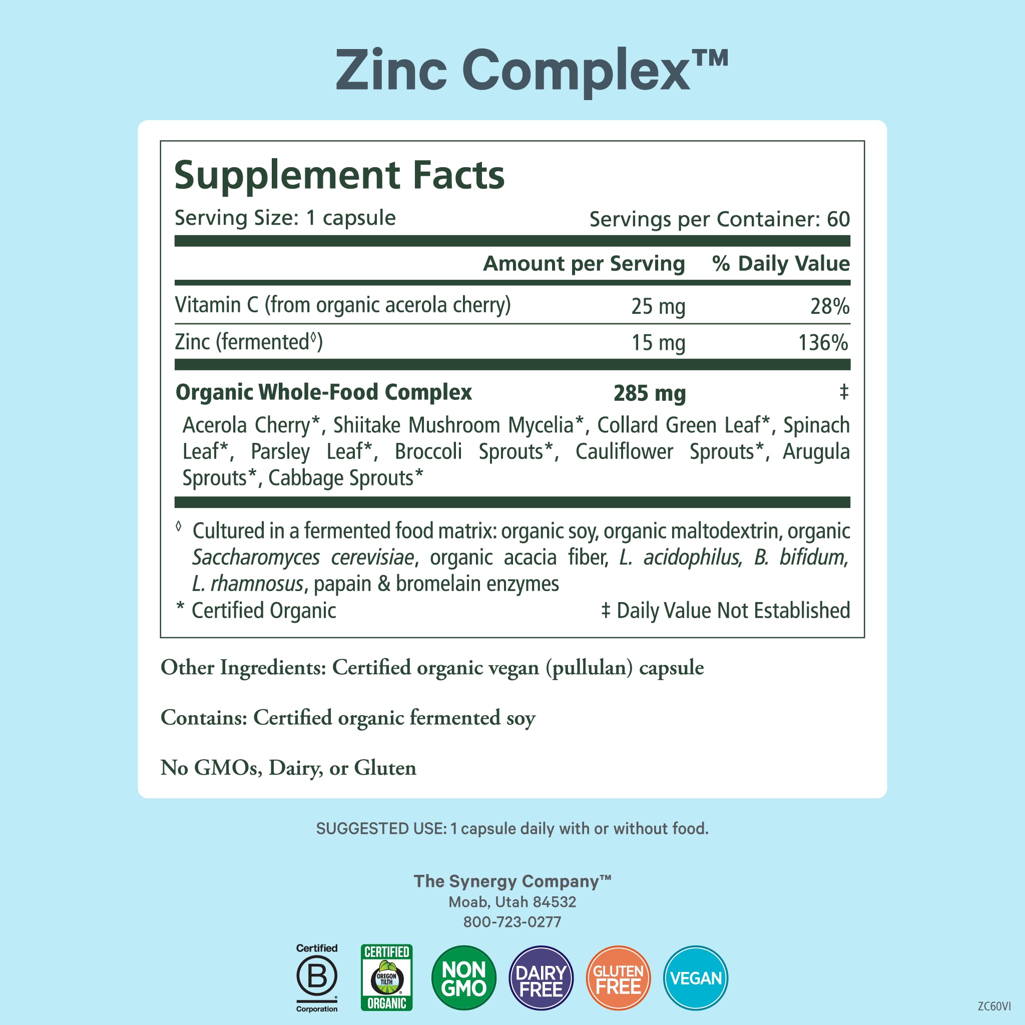 Zinc Complex with organic cofactors and vitamin C