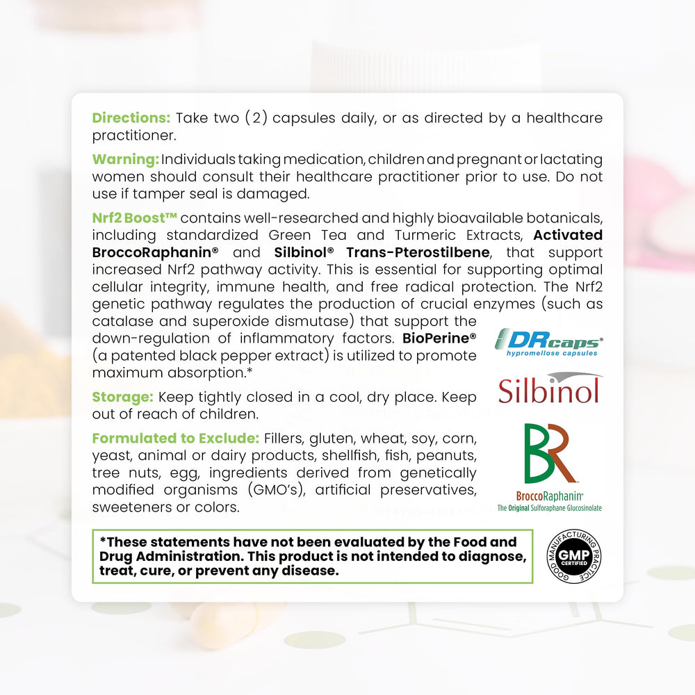 Nrf2 Boost supplement facts panel