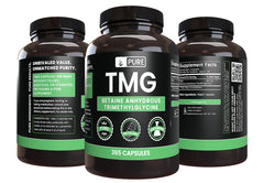 Back view of Pure Original TMG 365 capsules bottle showing supplement facts