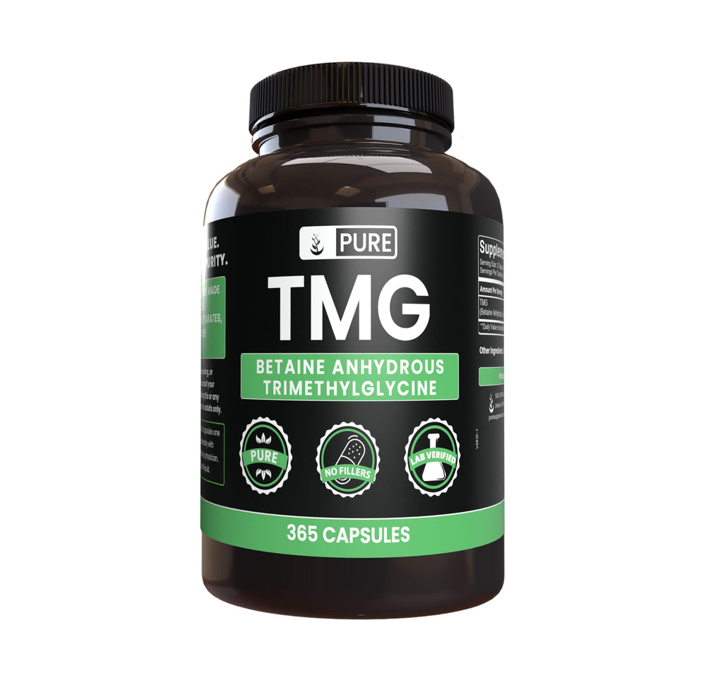 Front view of Pure Original TMG 365 capsules bottle
