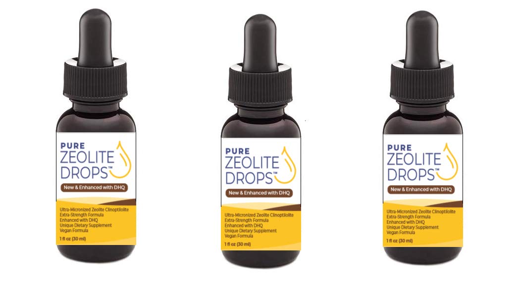 Bottle and packaging of Pure Zeolite Drops 3 Pack