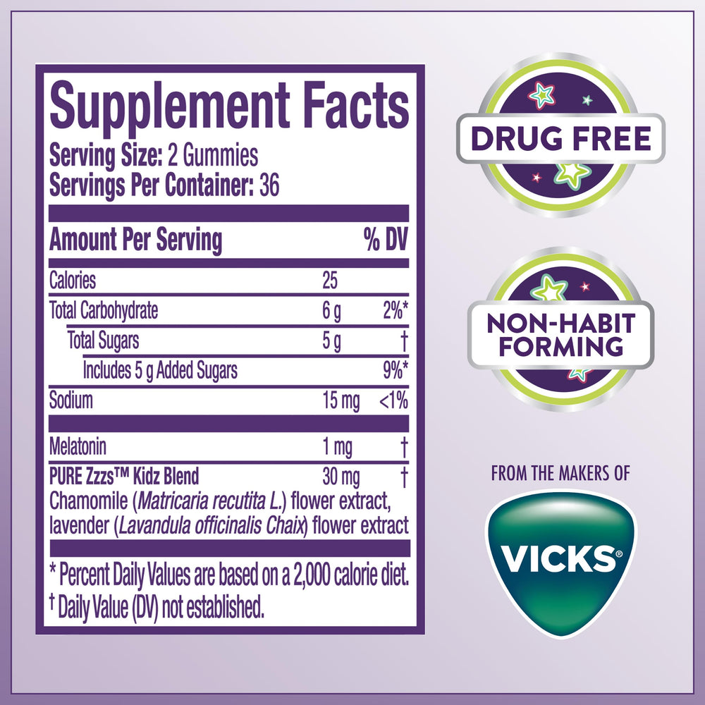 Serving suggestion of berry-flavored PURE Zzzs Kidz gummies