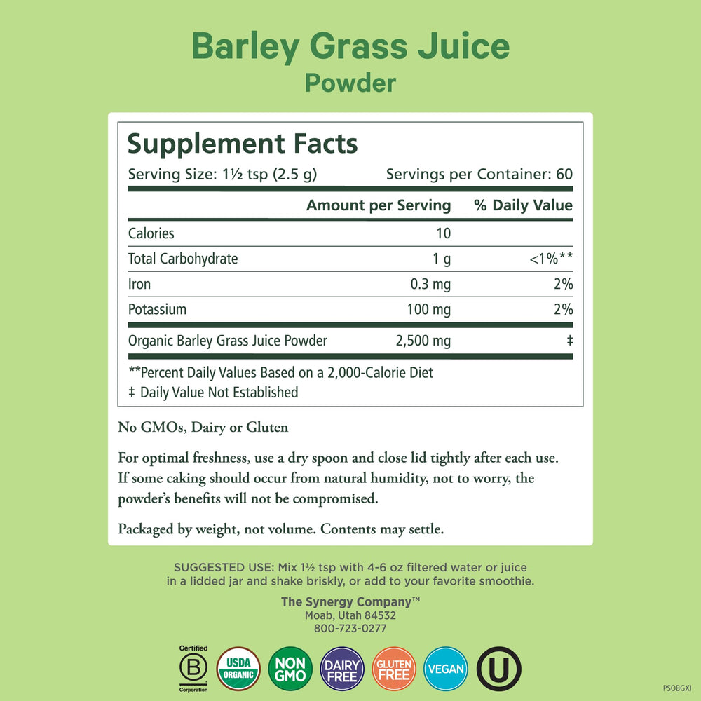Back view of bottle showing nutrition facts and organic certification